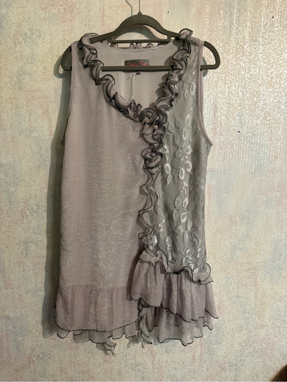 Pretty Angel Silk Blend Sleeveless Lavender Ruffled Mini Dress, Flowy, Summer